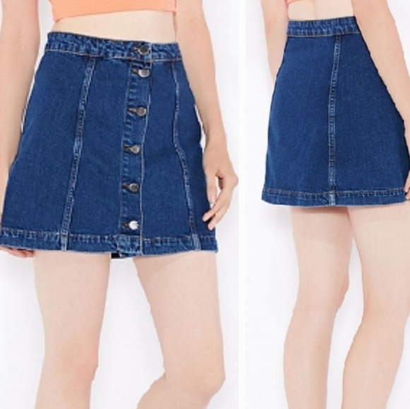 Topshop Dresses & Skirts - Top Shop Moto  Button Down Denim Skirt
